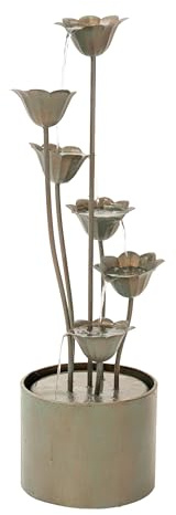 XBrand 35 Tall Silver Metal Sculptural Flower Multi-Tier Freestanding Water Fountain for Indoor & Outdoor Use, Decorative Garden Patio Backyard Water Feature
