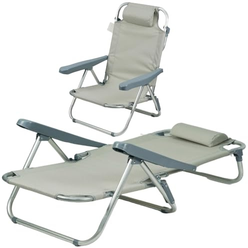Gr8 Garden Grey Folding Beach Deck Chair Sun Bed Lounger 4 Adjustable Position Portable Outdoor Camping Hiking Picnic Foldable Recliner Seat