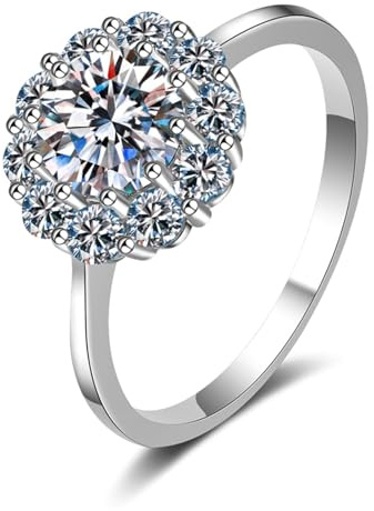 Bishilin Platin 950 Ringe Damen, Ehering Einzeln mit Diamant 1ct Blume Verlobungsringe Trauringe Nickelfrei Gr.52 (16.6)