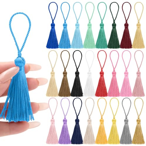 NACHLYNN 24 Stück 11CM handgefertigte Seidenquasten zum Basteln mit 5CM Schlaufen 6CM Quasten für Schlüsselanhänger DIY Schmuck Lesezeichen Ohrringe Bastelzubehör Anhänger