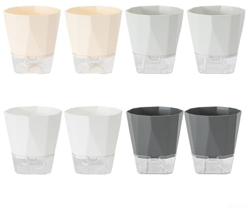 Set mit 8 selbstwässernden Kunststoff-Pflanzgefäßen mit Wasserspeicher- und Absorptionsseil, geeignet für verschiedene Pflanzen und Gartenumgebungen (kleine Größe)