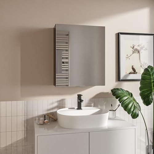 HAJDUK FURNITURE Spiegelschrank Bad 50x60 cm Weiß Badezimmerschrank mit Spiegel Hängeschrank Bad mit Ablage Grifflos
