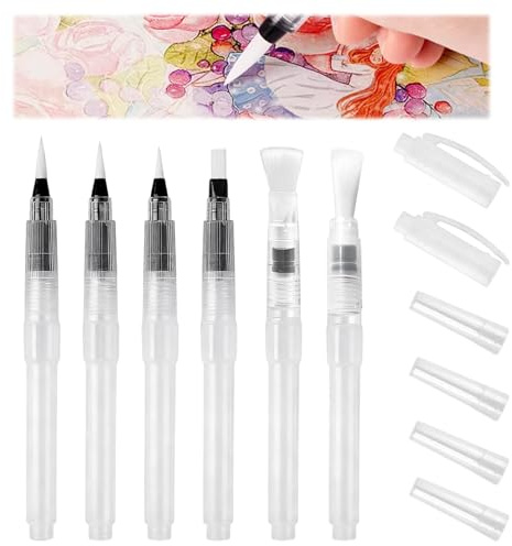 6 Piezas Pinceles Acuarela Recargables, Pluma Acuarela Pinceles