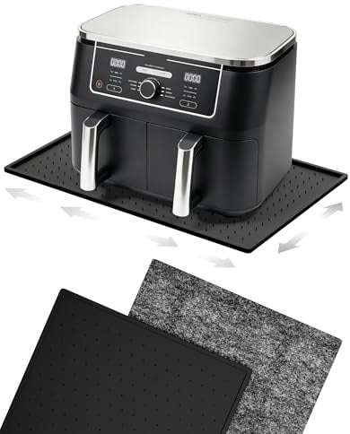 Hitzebeständige Unterlage Silikonmatte für Heißluftfritteuse Arbeitsplattenschutz Feuerfeste Matte Hitzeschutz GleitMatte für Ninja Airfryer Unterlage für Philips Airfryer Kaffeemaschine Matte 47x29cm