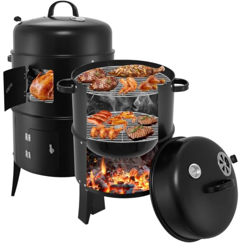 Horno 3 en 1 para ahumar, parrilla de carbón vegetal con tapa