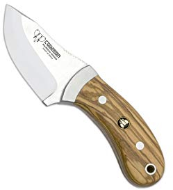 Cudeman Cuchillo 288-L hoja de acero ACX-380 de 7,5 cm y empuñadura de madera de olivo de 9,5 cm para caza, pesca, supervivencia y bushcraft + Portabotellas regalo