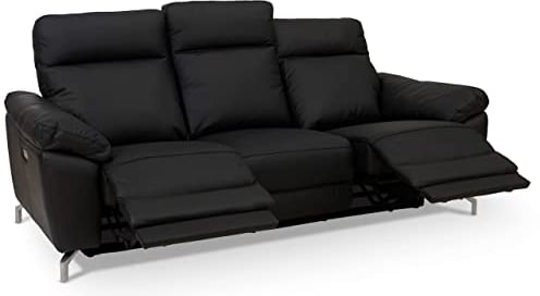 Furnhouse Ibbe Design Schwarz Leder 3er Sitzer Relaxsofa Couch mit Elektrisch Verstellbar Relaxfunktion Heimkino Sofa Doha mit Fussteil, Federkern, 222x96x101 cm