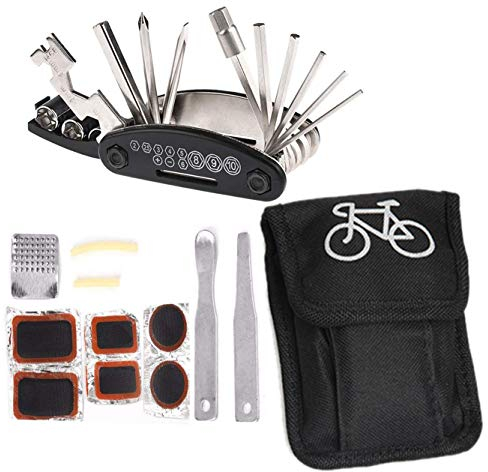 Xrten 16 en 1 Trousse d'outils de Vélo, Kit Réparation Vélo Pneu Outil Multifonction et Kit de Réparation pour Vélo