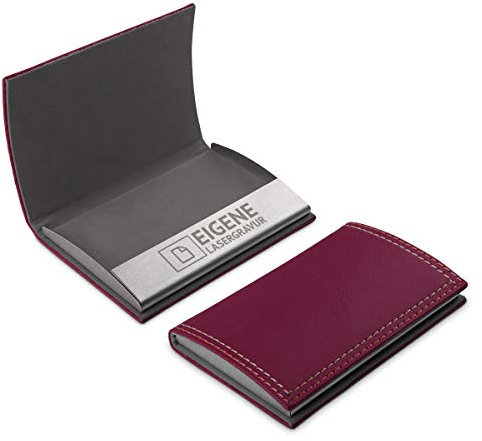 Visitenkartenetui aus dickem und hochwertigen Kunstleder mit individueller Gravur, Magnetverschluss und Gummi Innenfutter 10x7 cm Pink - Eigene Gravur