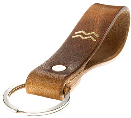 ELBERCRAFT® Schlüsselanhänger Leder Sternzeichen Wassermann Gold geprägt das kleine Geschenk zum Geburtstag für deinen Lieblingsmenschen Frau oder Mann Handmade in Germany