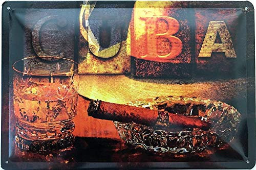 Deko7 Metal Sign 30 x 20 cm Cuba Rum and Cigar