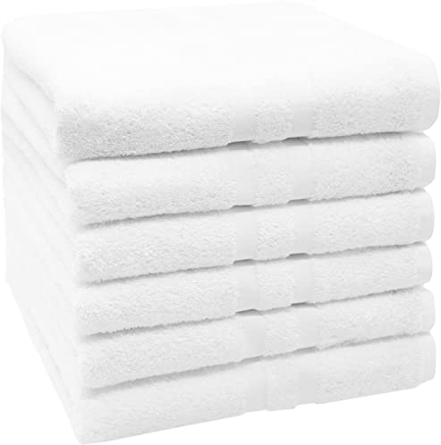 ZOLLNER 6er Set Handtücher in 50x100 cm - Flauschige Duschtücher aus Baumwolle - mit moderner Streifenbordüre - waschbar bis 95°C - mit praktischem Aufhänger - in weiß - Hotelqualität