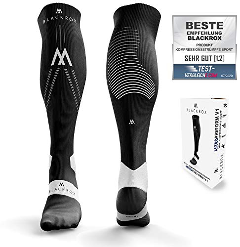 BLACKROX Kompressionsstrümpfe [Vergleichssieger 2024] Gr. S-XL | Für Damen & Herren | Laufstrümpfe | Perfekt für Sport, Radfahren, Joggen & Wandern | ASTROPERFORM | Schwarz Gr. L-XL