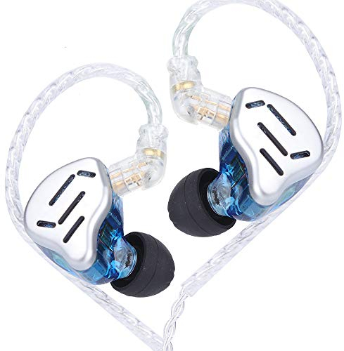 LINSOUL KZ Zax 1DD+7BA Hybrid Driver HiFi in-Ear Earphones with Zin Alloy Shell, Detachable 2 Pin 0.75mm OFC Cable (with Mic, Blue)