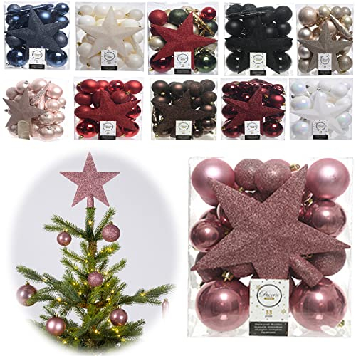 LS-LebenStil 33 Christbaumkugeln Set Samt Pink Spitze Stern Zapfen Kunststoff