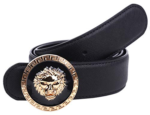 Herren Fashion Gold Dreidimensionale Löwe König Schnalle Design Top Rindsleder Gürtel (Gold, 120cm（40-44）)