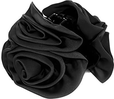 axy Haarkrallen mit 6 Satinrosen Wunderschön Blumen Haarklammer Klaue Clips Haarspangen Haargreifer Haar-Accessoires für Frauen Damen Mädchen (Schwarz)