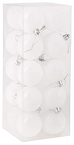 SPRINGOS - palline per albero di Natale, diametro di 8 cm, colore bianco, infrangibili, con glitter, addobbi natalizi, set da 20 pezzi