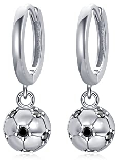 Jungen Fussball Creolen Ohrringe Sterling Silber 925 Fussball Tropfen Ohrringe für Damen Mädchen Ball Ohrhänger Kreolen Huggie Creolen Fussball Schmuck für Kinder Danksagung Geschenke