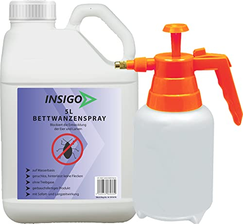 NEU Biozidfreie Bettwanzen Abwehr 5L + Sprüher – Bettwanzenbekämpfung – Effektives Mittel für Wanzen im Haus – Bettwanzen Spray – Bettwanzen Lösung von INSIGO