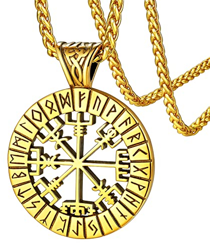 FaithHeart Goldener Wikinger Vegvisir Anhänger Punk Viking Kompass Amulett für Freund Ehemann