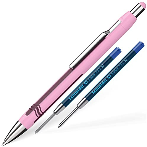 Schneider Epsilon Druckkugelschreiber (Strichstärke XB, Schreibfarbe: blau, dokumentenechte Mine) (rosa-violett + 2 Minen)