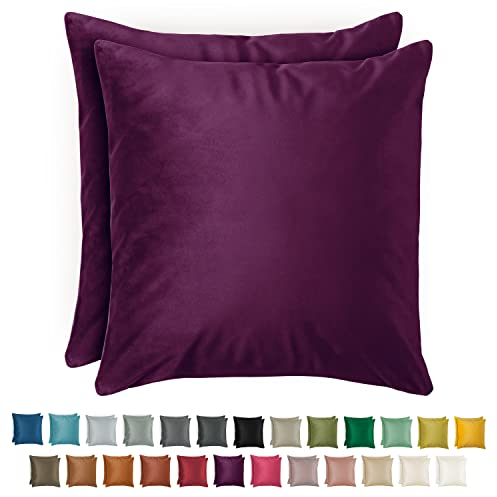 Blumtal 2er Set Kissenbezug 40x40 cm Violett - dekorativer Samt Kissenbezug mit verstecktem Reißverschluss, Kissenhülle für Zierkissen Deko-Kissen Polster Sofakissen & Couchkissen, waschbar