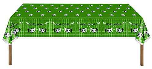 PLULON Plastic Football Tablecloth Soccer Table Cover 130 ×220CM Kids Party Tablecloth Rectangle for Football Event Birthday Party Table Decorations
