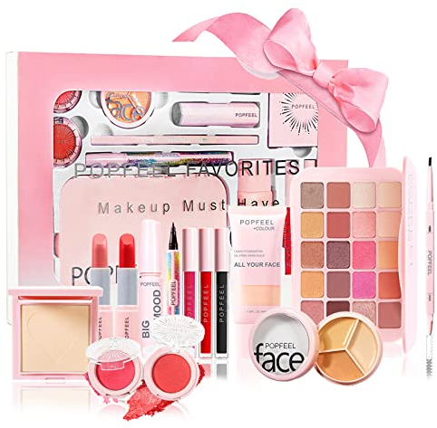 MKNZOME 14 Pezzi Kit per Trucco Completo, Set di Trucchi per Occhi Viso Set Trucchi Make Up Completo con Lucidalabbra, Palette di Ombretti, Mascara, Correttore, Eyeliner, Set Trucco da Donna Travel