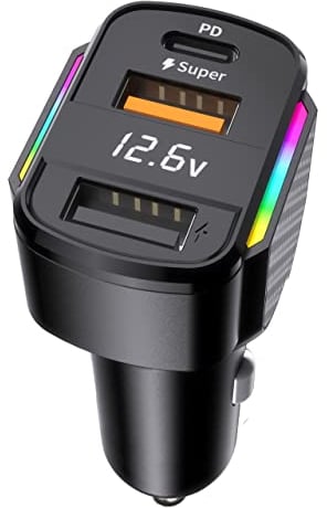 GemCoo 80W Caricatore Auto USB C, 3 Porte Accendisigari Auto USB C Adattatore, PD3.0 & QC3.0 Ricarica Super Veloce, Visualizzazione Della Tensione a LED