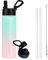 ARTSO 24oz Stainless Steel Insulated Water Bottle with Straw & Two Lids,Double Walled Vacuum Insulated Leak Proof Hot Cold Water Bottles, Green/Pink Gradient