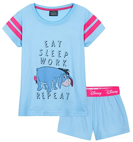 Disney Girls Short Pyjamas Set, Soft Breathable 2 Piece Lounge Wear - Girls Gifts (Blue Eeyore, 11-12 Years)