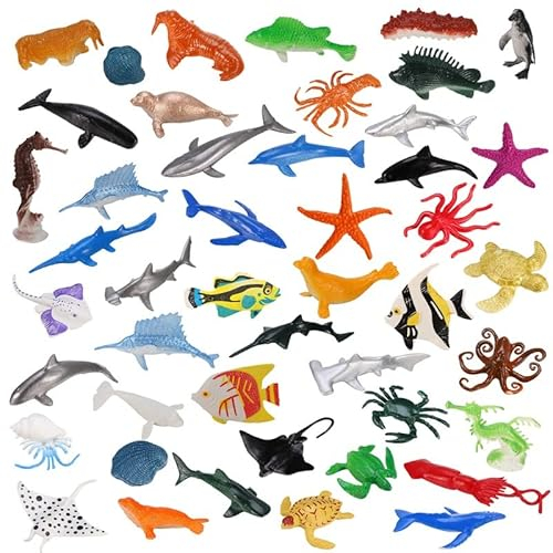 FRIUSATE Mini Sea Animal Figures - 46pc Under the Sea Creatures Toys for Children's Learning & Education