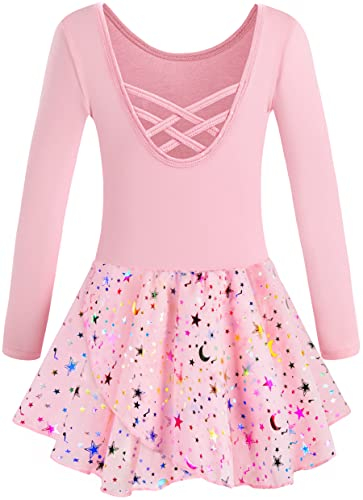 Mulnall Ballettanzug Mädchen Ballett Trikot mit Ballettkleid Kinder TüTü Kurzarm Langarm Baumwolle Balletttrikot Ballettanzug (EU40421-08-XL)