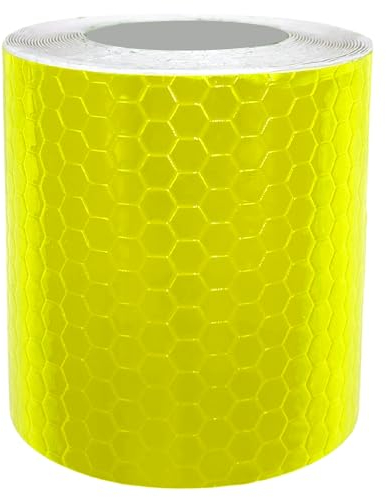 AUTOZOCO Nastro riflettente adesivo ad alta intensità PVC 3 metri lunghezza x 5 cm larghezza, nastro adesivo in fibra riflettente, adesivo protezione riflettente, striscia riflettente, giallo