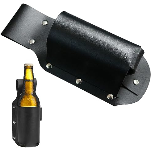 VIKY Étui classique noir pour bière, porte-bouteille, en cuir synthétique, porte-gobelet, ceinture portable, accessoires pour barbecue, camping et fêtes, Noir , Randonnée en plein air