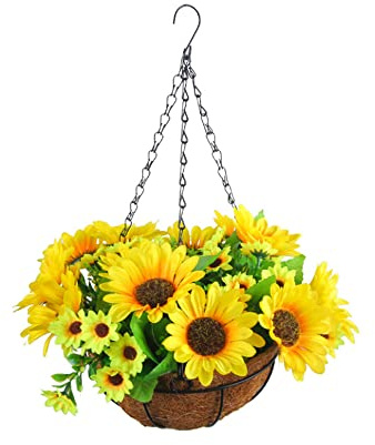 GALER Artificial Hanging Baskets Outdoor, Fake Flowers Flowerpot, DIY Outdoor Plants and Front Door for Outside Garden (E) (GALERHB05226)