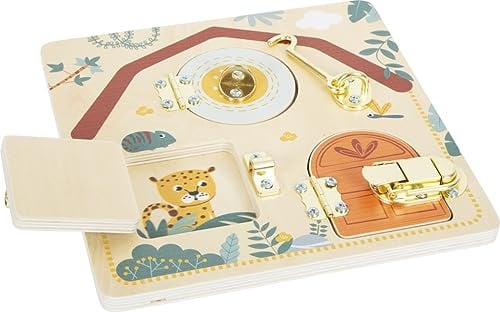 small foot Planche de motricité Serrure et verrou « Safari », en bois, dès 3 ans, 12460