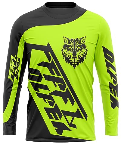 FFFF & OLFEH Herren Mountainbike Trikot, Radfahren Jersey Herren Mountainbike Motocross Jersey Langarm MTB T-Shirt, antibakteriell MTB Trikot T Shirt für, Jersey Schnelltrocknend (Grün,M)