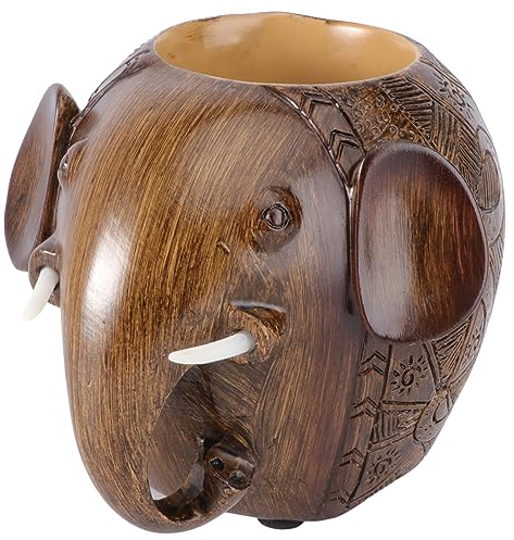 NUOBESTY Pencil Pot Wood Carving Elephant Pencil Holder Pen Holder Resin Carving Elephant Pencil Holder Pencil Container Brush Pot Pencil Organizer Bamboo Prize Student Desk