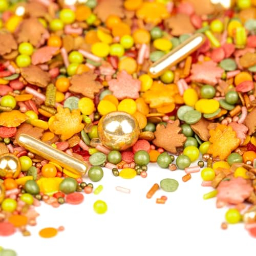 Super Streusel BlätterWetter Herbst Streusel Mix, Herbstliche Essbare Torten Deko für Kuchen, Torten, Plätzchen und Kekse (90g)