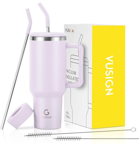 VUSIGN 40 oz Tumbler with Handle and Straw Lid, Stainless Steel Vacuum Insulated Tumbler Travel Mug Water Bottle Cup for Water Iced Tea Coffee Smoothie Car, Orchid
