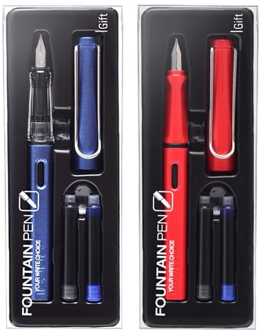 ZHYUAN 2 Stück Luxus Füllfederhalter Set,Füllfederhalter,Stift in Geschenkbox,Füller erwachsene,Fountain pens,Füllfeder,Füllfederhalterset mit Tinte, ideal für Schule, Uni oder Büro