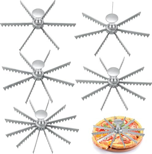 Hushee 5 Pcs Pie and Cake Marker Aluminum Alloy Guideline and Portion Divider Cake Cutter Cut Silver Pie Slice Cutter Baking Tools Kitchen Accessories Cook Supplies for Pizza (6,7,8,10,12 Cut)