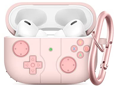MINUUISCT Hülle für Airpods Airpods Pro/Pro 2 Generation mit Schlüsselanhänger, Klassisches Game Player Konsolen Design Case, TPU Abdeckung für Airpod Pro 2 Kabelloser Ladehülle Schutzhülle, Rosa