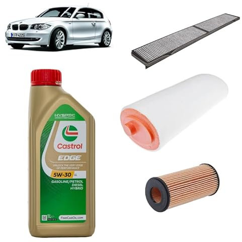 Kit tagliando 3 filtri + 5L olio Edge 5W30 per BMW Serie 1 E87 120d M47 2006+