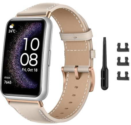 Niboow Armband für Huawei Watch Fit/Fit New/Fit Elegant/Fit SE, Männer Frauen Weiches Atmungsaktives Leder Sport Uhrenarmband für Huawei Watch Fit/Fit New/Fit Elegant/Fit Special Edition - Weiß