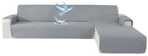 YSTELLAA Couchbezug L Form 3 Sitzer 100% Wasserdicht, Sofa Überzug Ecksofa rutschfest, Couch Bezug L-Form Universal, Reversibel Couch Überzug Ecksofa Waschbar, Hellgrau
