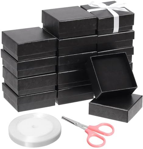 GLARKS 17pcs 2.95 x 2.95in Jewelry Gifts Boxes Kit, Black Fan Shaped Jewelry Boxes for Ring Earring Jewelry, Christmas, Birthday, Anniversaries, Valentine’s Day, Mother’s Day and Other Festivals