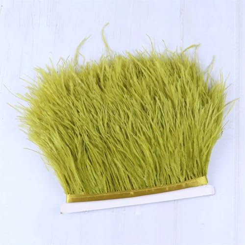 Ribete de plumas de avestruz multicolor para decoración de vestidos y chales de boda, 8-10 cm de ancho, costura, manualidades, decoración verde oliva, 5 metros